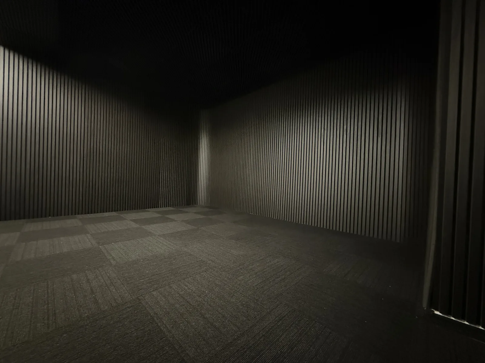 Commercial podcast studio fit-out with carpet tile and acoustic wall panels